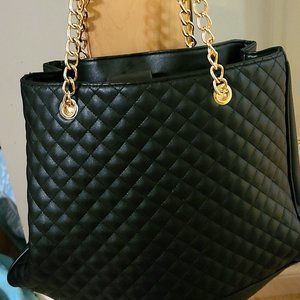 Black Quilted Faux Leather Purse